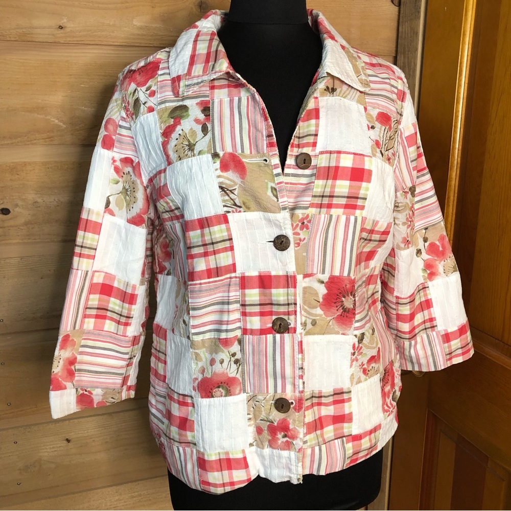 Quilted patchwork shacket w/ 3/4 length sleeves K… - image 2